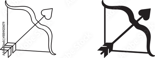 Cupid bow with heart arrow vector icon in bold and outline style, clean EPS for love themes.