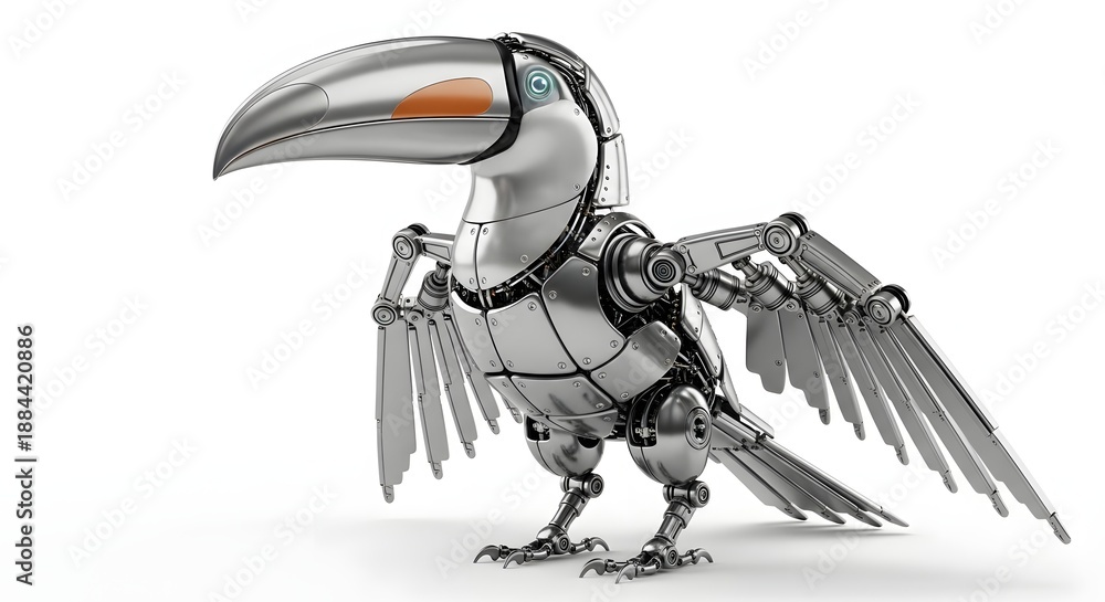 Obraz premium Mechanical toucan bird sculpture isolated on white background