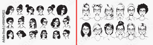 Happy Family Members Character Set, Cute Diverse People Illustration Art, Hand Drawn Portrait Cartoon Design Vector, Simple Face Doodle Sketch Clipart Bundle, Adorable Kids Adults Graphics Stock Art, 