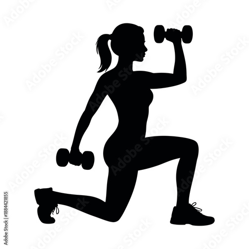 Silhouette of Woman Doing Lunges with Dumbbells for fitness and strength training concepts