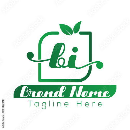 Green leaf logo with text placeholders for brand name and tagline nature organic 1