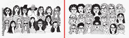 Happy Family Members Character Set, Cute Diverse People Illustration Art, Hand Drawn Portrait Cartoon Design Vector, Simple Face Doodle Sketch Clipart Bundle, Adorable Kids Adults Graphics Stock Art, 