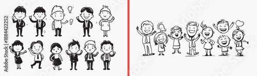 Happy Family Members Character Set, Cute Diverse People Illustration Art, Hand Drawn Portrait Cartoon Design Vector, Simple Face Doodle Sketch Clipart Bundle, Adorable Kids Adults Graphics Stock Art, 