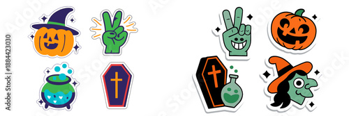 Cheerful Halloween vector stickers with spooky themes