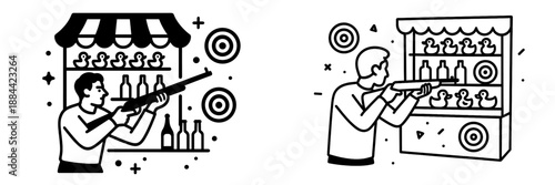 Carnival shooting gallery with ducks and targets in a funfair setting