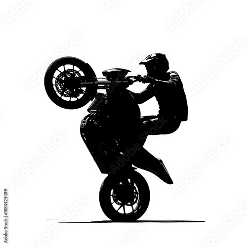 Dynamic motorcycle wheelie action silhouette