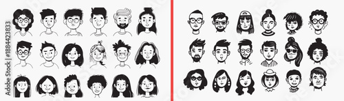 Family Members Character Collection Illustration Art, Hand Drawn People Portrait Sketch Design, Cute Parent Child Doodle Vector Clipart, Happy Family Drawing Bundle Graphics Stock, Diverse People Avat