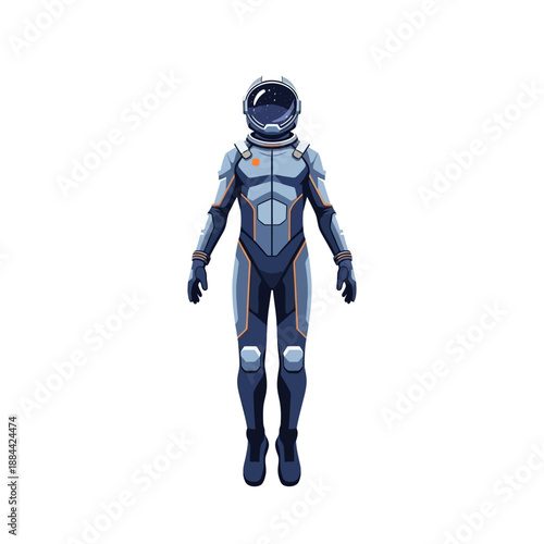 Futuristic Astronaut in Space Suit Levitating Isolated on White Background