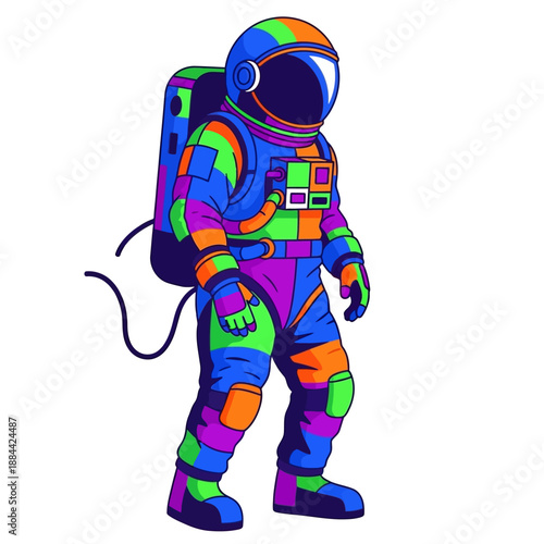 Colorful Astronaut Illustration - Space Explorer in Vibrant Suit