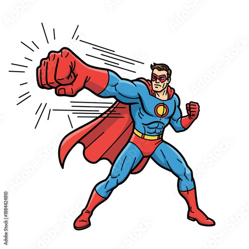 Superhero Punching Forward - Dynamic Action Pose, Comic Style