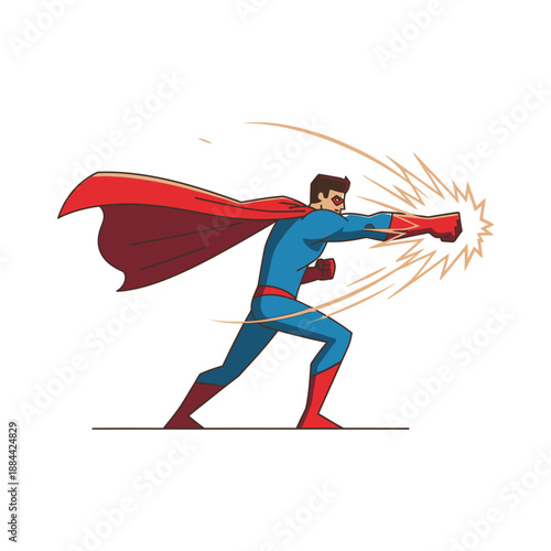 Superhero punching with force, dynamic action pose, comic book style illustration