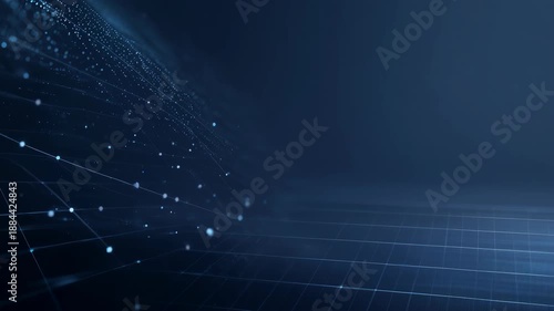 Abstract data wave over blue grid floor, futuristic tech background