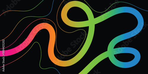 Abstract Party with Gradient. Vector 3D Curve Rainbow Ribbons Background, Rainbow Color line Ribbons shape background, colorful gradient line pattern background.