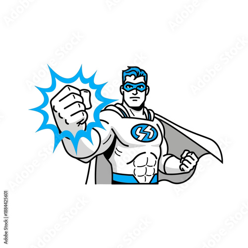 Superhero Punching Forward with Power Burst - Dynamic Action Illustration