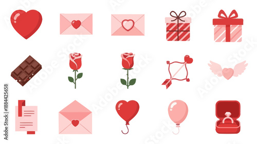 Valentine's Day Pixel Art Icons: Hearts, Roses, Gifts, Chocolate, Envelopes, Ring