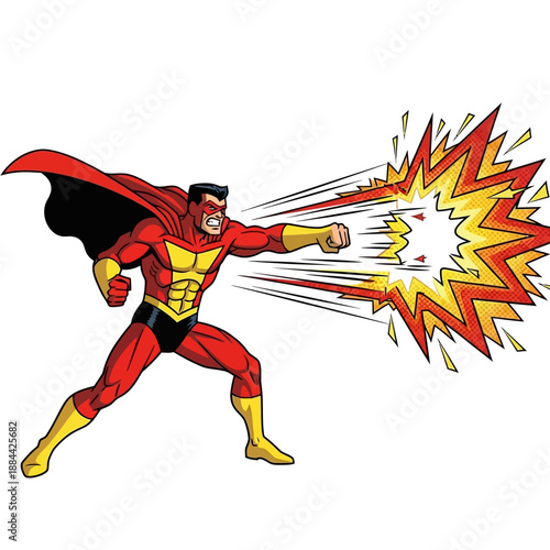 Superhero Punching With Energy Blast, Comic Book Style