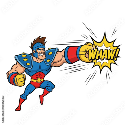 Muscular Superhero Punching With "WHAM!" Sound Effect - Action Cartoon