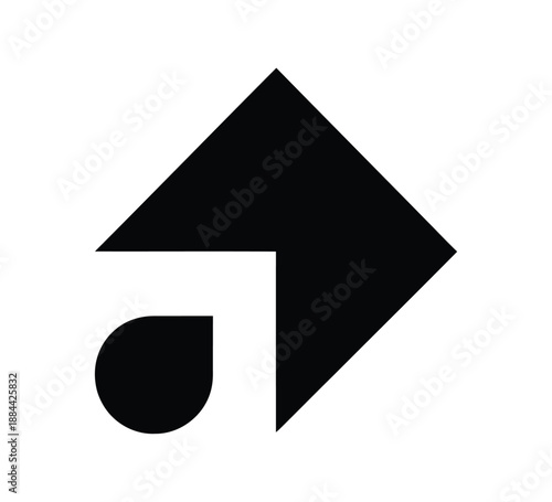 A stylized black logo featuring a house with a raindrop on a white background