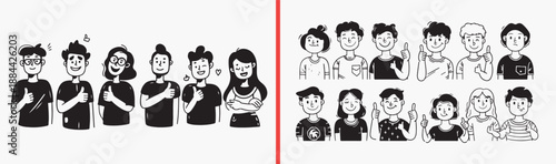 Family Members Character Collection Illustration Art, Hand Drawn People Portrait Sketch Design, Cute Parent Child Doodle Vector Clipart, Happy Family Drawing Bundle Graphics Stock, Diverse People Avat