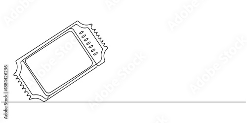Continuous one line drawing cinema ticket. Vintage cinema ticket isolated on transparent background, vector illustration, Continuous one line drawing cinema ticket. Vintage cinema ticket isolated
