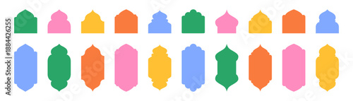 Arabic Islamic windows and doors collection. Oriental arches and frames influenced by Ramadan aesthetics. Vector illustration isolated.