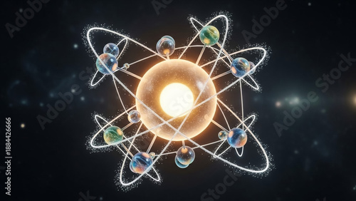 Atomic Structure Model with Electrons Orbiting Nucleus in Space