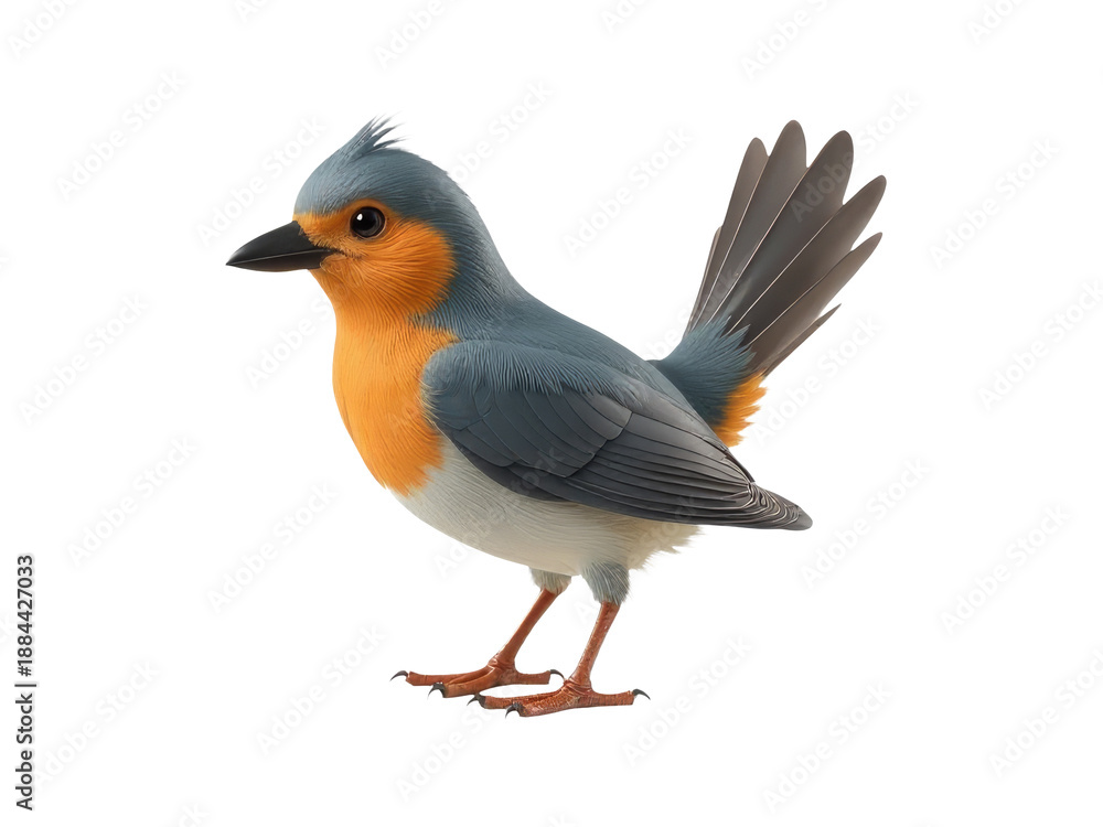 Fototapeta premium A vibrant bird stands on a white surface, its feathers on full display