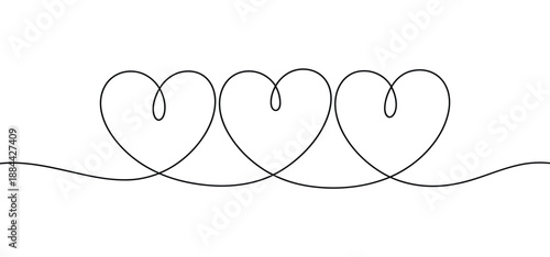 A minimalist line drawing of three interconnected hearts on a white background