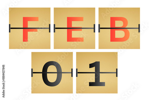 1 February calendar single day, week vector, illustration icon. Red, gray, black, golden and white color background calendar page vector for of the month January 1