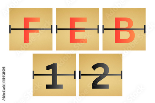 12 February calendar single day, week vector, illustration icon. Red, gray, black, golden and white color background calendar page vector for of the month January 12