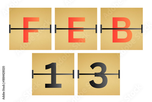 13 February calendar single day, week vector, illustration icon. Red, gray, black, golden and white color background calendar page vector for of the month January 13