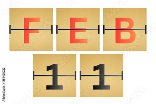 11 February calendar single day, week vector, illustration icon. Red, gray, black, golden and white color background calendar page vector for of the month January 11