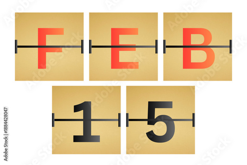 15 February calendar single day, week vector, illustration icon. Red, gray, black, golden and white color background calendar page vector for of the month January 15
