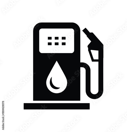 A black and white icon of a gas pump with a drop of fuel on it