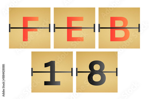 18 February calendar single day, week vector, illustration icon. Red, gray, black, golden and white color background calendar page vector for of the month January 18