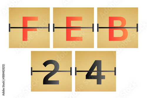 24 February calendar single day, week vector, illustration icon. Red, gray, black, golden and white color background calendar page vector for of the month January 24