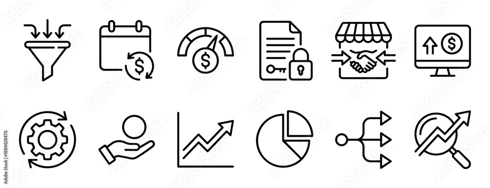 custom made wallpaper toronto digitalSet of black line icons for business and finance concepts including sales funnel, growth chart, data analysis, and secure contract symbols for presentations and web design
