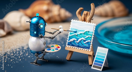 Creative robot painting ocean waves