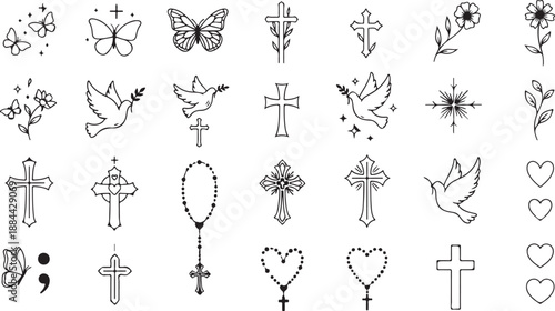 A diverse collection of spiritual and nature-inspired line art designs for faith and hope