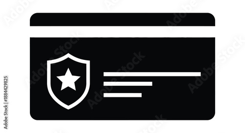 Various identification cards and badges illustrated in a simple black and white style