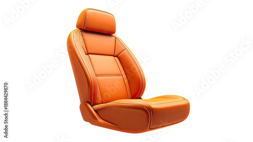 Luxury orange leather car seat with ergonomic padding modern vehicle interior automotive seating studio photography isolated on white background