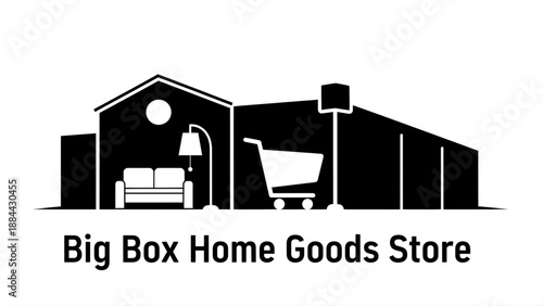 Modern silhouette logo representing a large retail space for home furnishings and household items, ideal for a shopping concept or store branding
