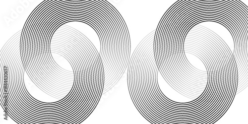 Blue abstract background with glowing circles. Swirl circular lines pattern. Geometric spiral. Twirl element. Modern graphic design. Futuristic technology concept.