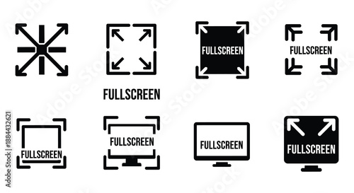 Collection of black and white icons depicting directional arrows and screen controls