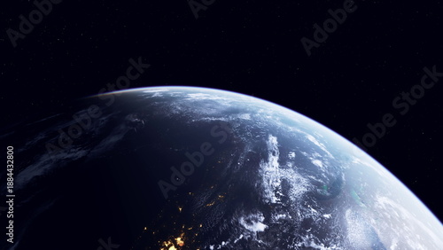 nighttime earth view over illuminated coastline and city clusters satellite telemetry capturing urban growth patterns and maritime activity, deep starfield