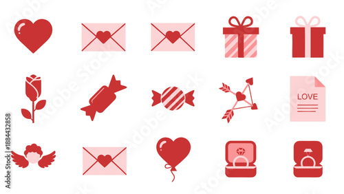 Valentine's Day Icons: Hearts, Gifts, Love Letters, Rose, Candy, Cupid, Ring