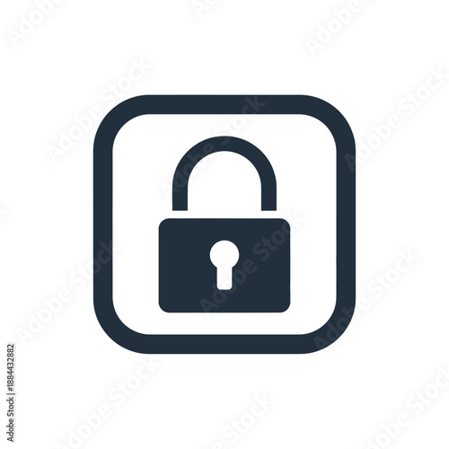 A minimal flat icon depicting an unlocked padlock set within a square frame viewed directly