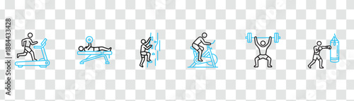 Fitness and Gym Line Icons Set. Modern Exercise, Workout and Sport Pictograms for Health and Wellness UI UX