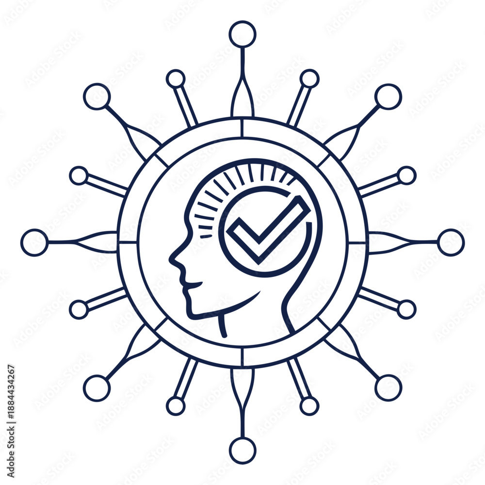 Fototapeta premium AI decision confidence icon, line vector on white.