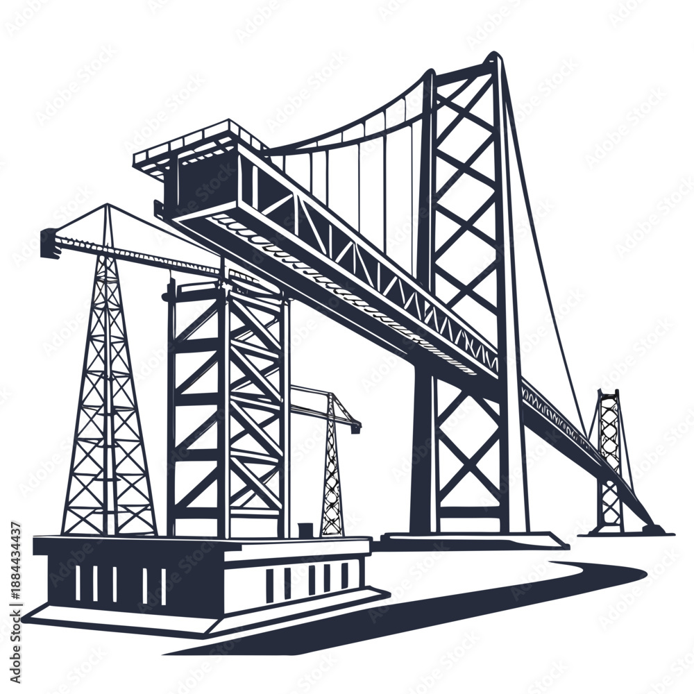 Fototapeta premium Modern Bridge Construction, Isolated on White for Design